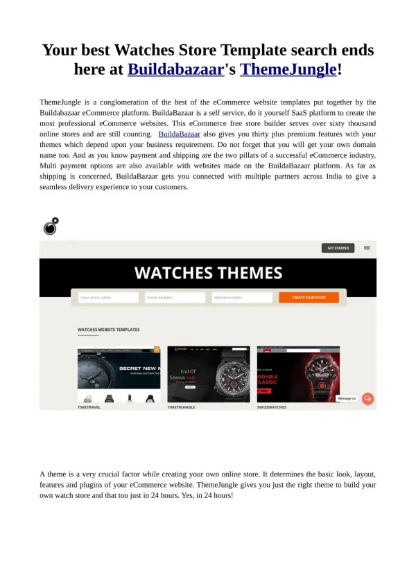 Best Watches Store Template search ends here at Buildabazaar's ThemeJungle!