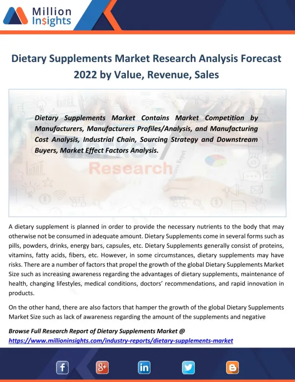 Dietary Supplements Industry Price Trend of Key Raw Materials, Volume, Share From 2017-2022
