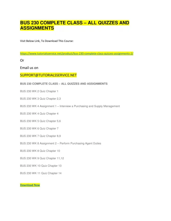 bus 230 complete class all quizzes and assignments