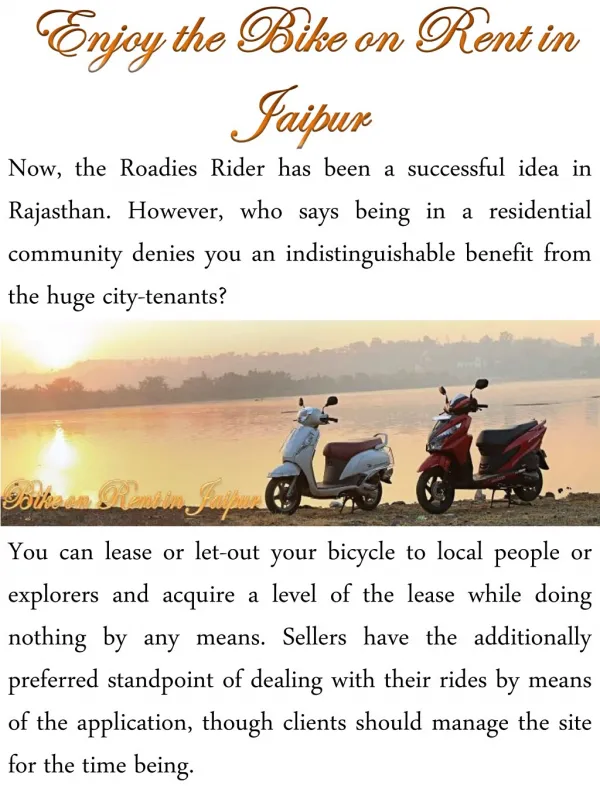 Enjoy the Bike on Rent in Jaipur