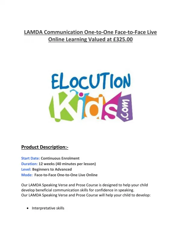 LAMDA Communication One-to-One Face-to-Face Live Online Learning Valued at £325.00
