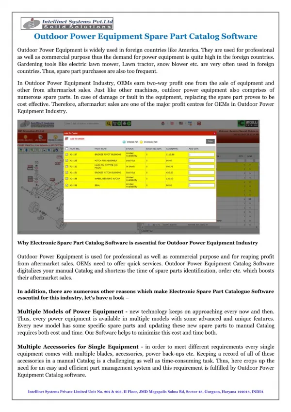 Outdoor Power Equipment Spare Part Catalog Software