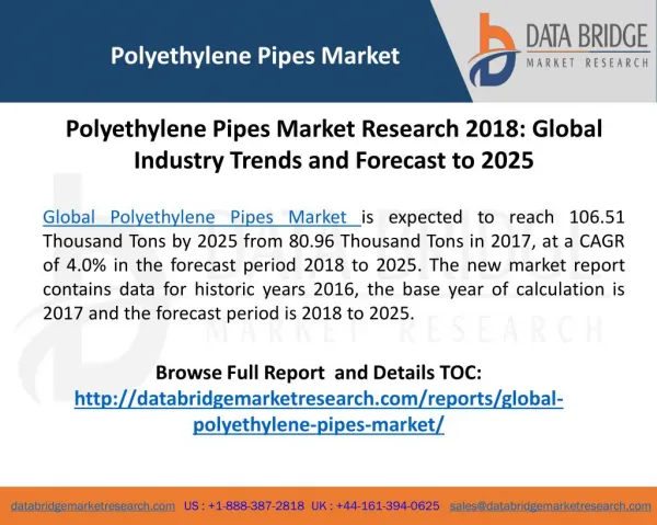 Polyethylene Pipes Market to Grow 106.51 Thousand Tons by 2025