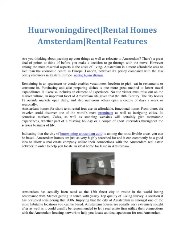 Huurwoningdirect | Rental Apartments Amsterdam | Rental Properties