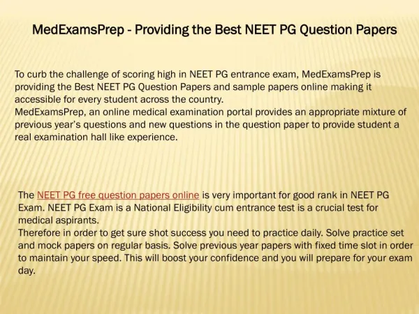 NEET PG Free Question Papers, NEET PG Free Question Papers Online