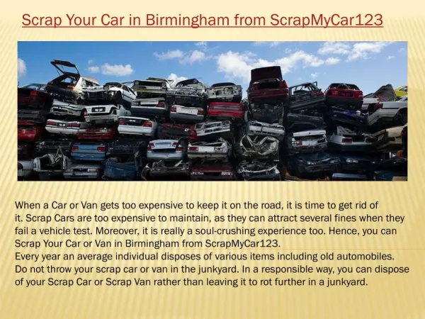 Scrap My Car for Cash Birmingham, Scrap My Van Birmingham, Scrap Car Prices