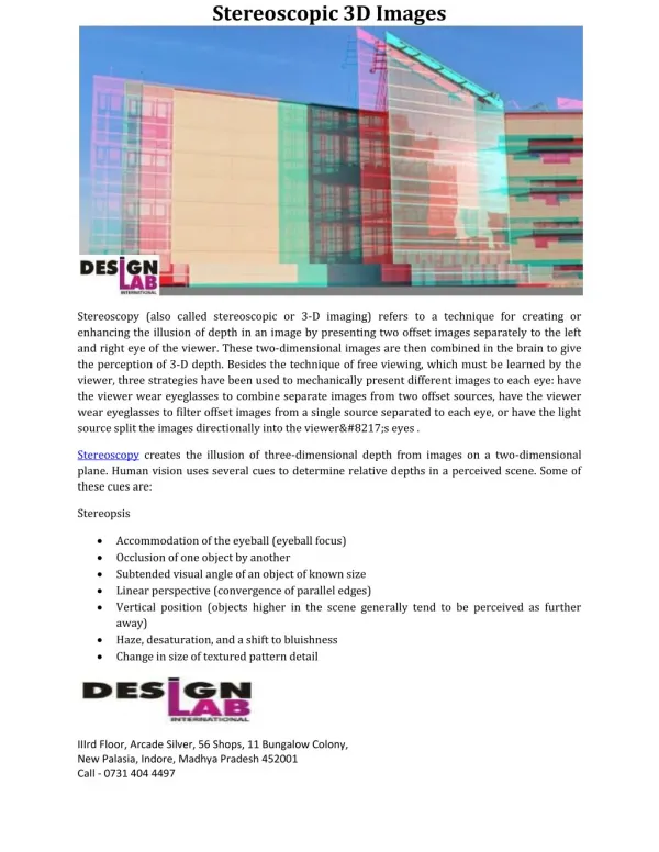 Stereoscopic 3D Images and 3D Architecture Design