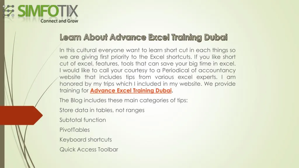 learn about advance excel training dubai