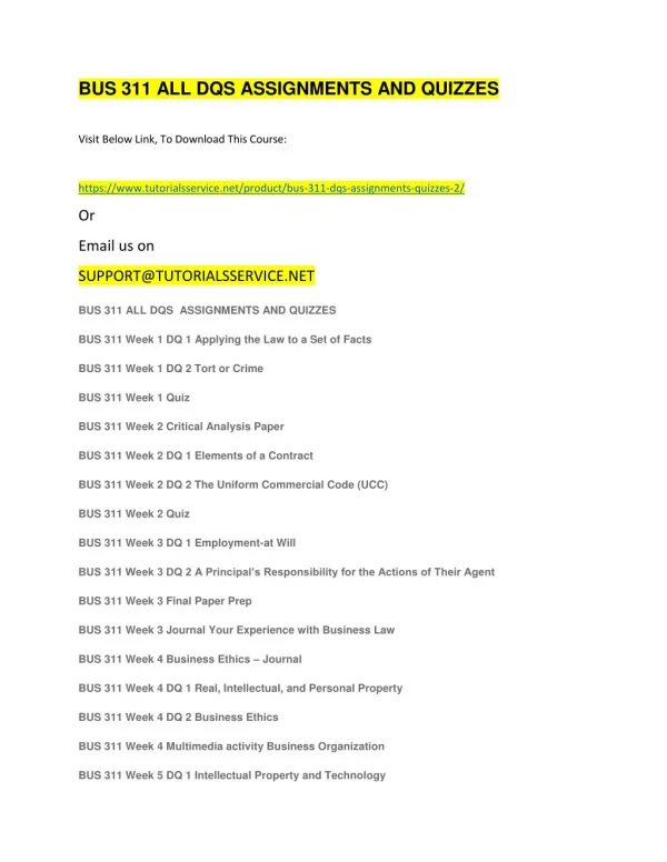 bus 311 all dqs assignments and quizzes