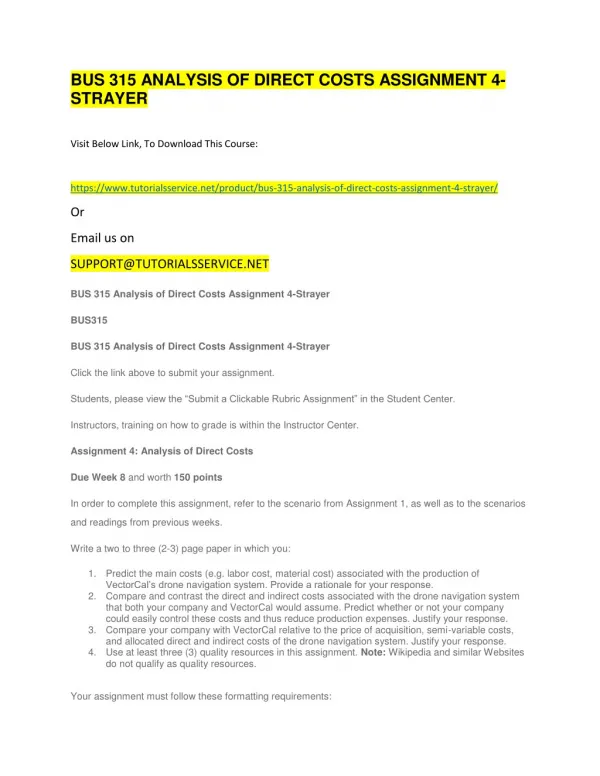 bus 315 analysis of direct costs assignment