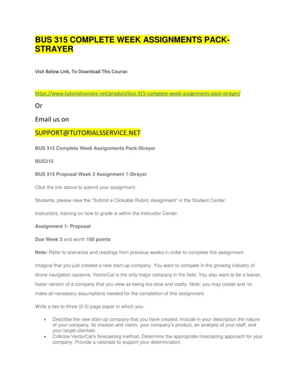 bus 315 complete week assignments pack strayer
