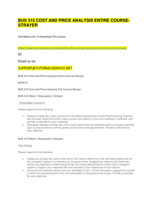 bus 315 cost and price analysis entire course