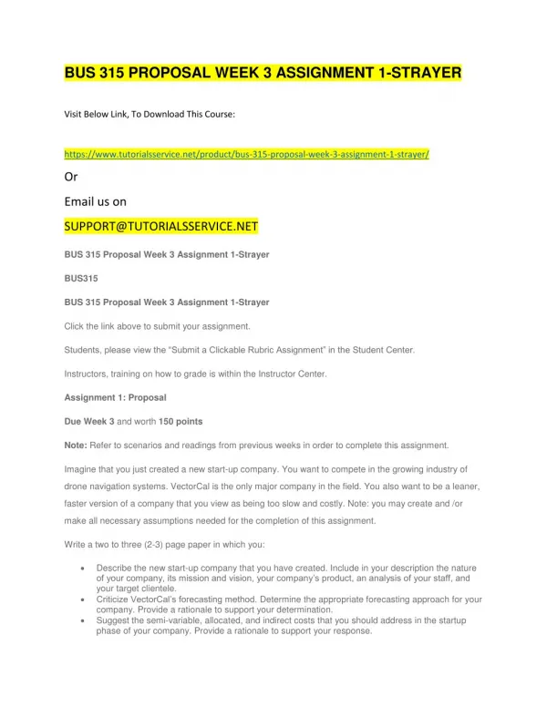 bus 315 proposal week 3 assignment 1 strayer