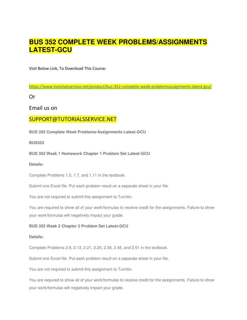 bus 352 complete week problems assignments latest