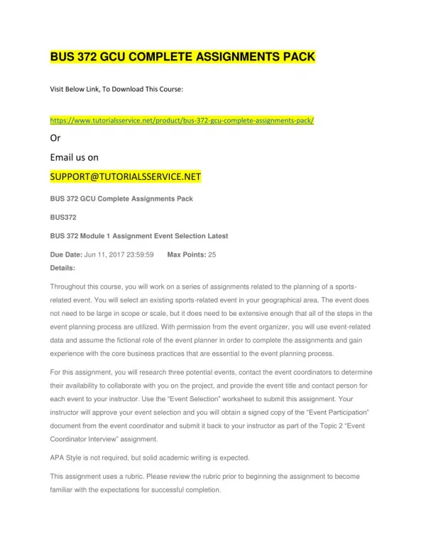 bus 372 gcu complete assignments pack