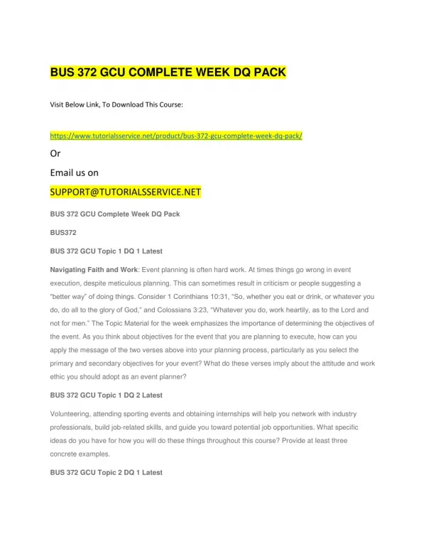 bus 372 gcu complete week dq pack