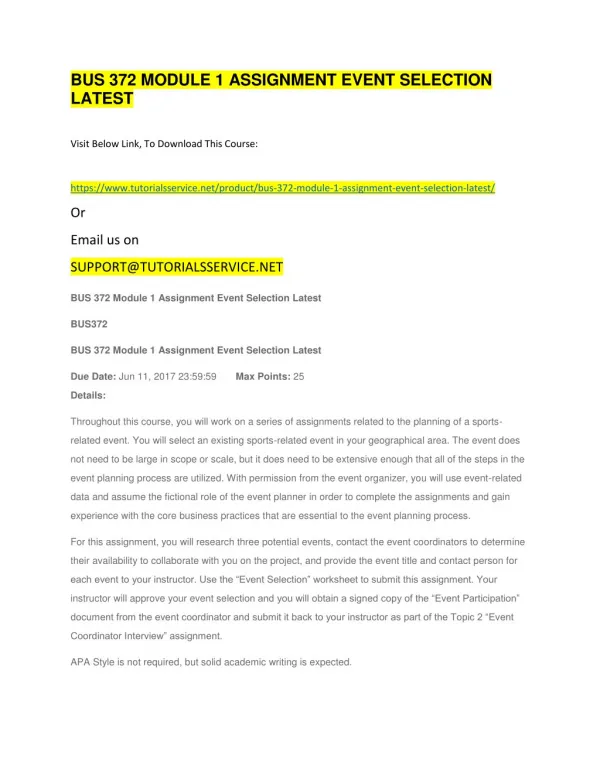 bus 372 module 1 assignment event selection latest