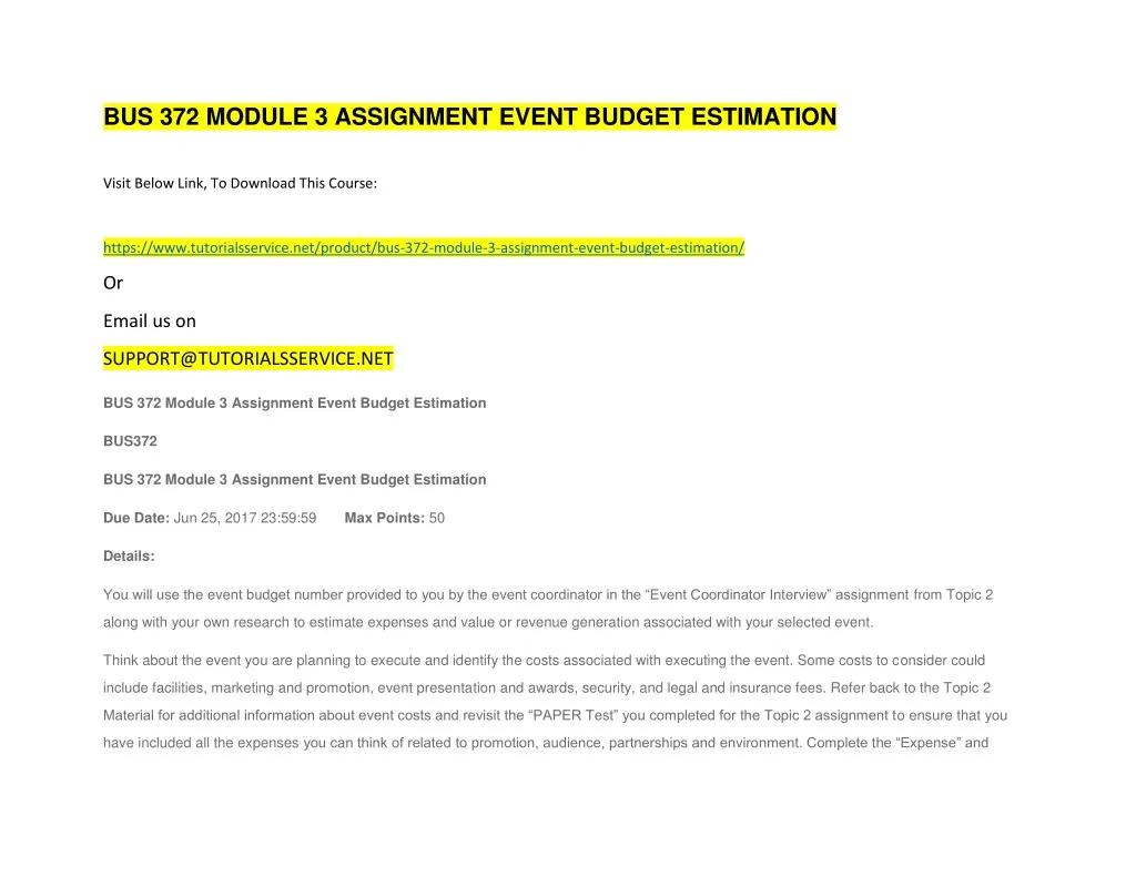 bus 372 module 3 assignment event budget