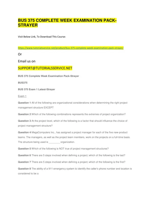 bus 375 complete week examination pack strayer