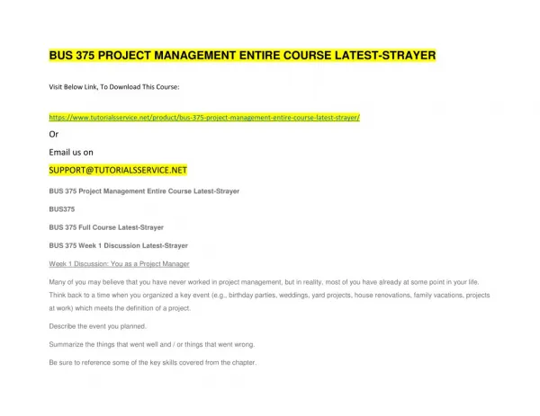 bus 375 project management entire course latest