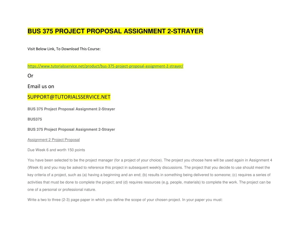 bus 375 project proposal assignment 2 strayer