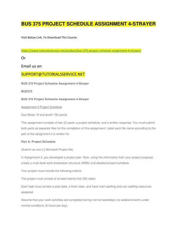 bus 375 project schedule assignment 4 strayer