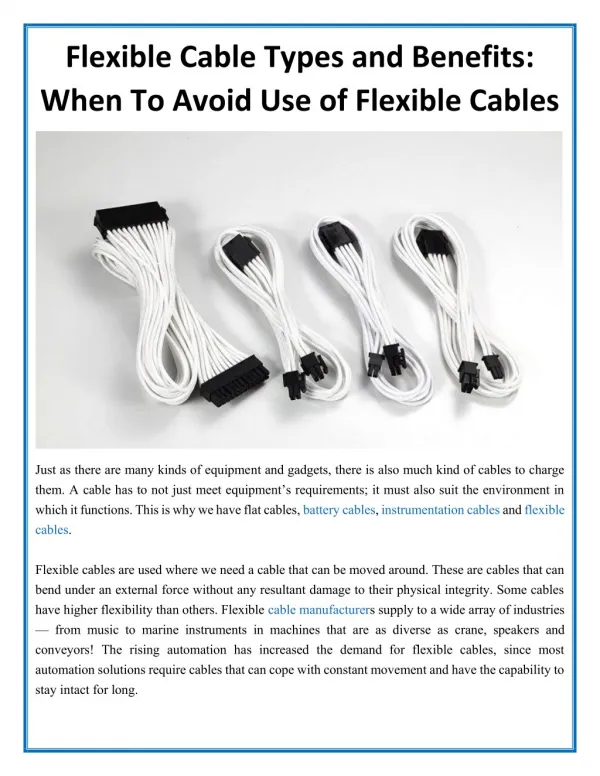 Flexible Cable Types and Benefits: When To Avoid Use of Flexible Cables