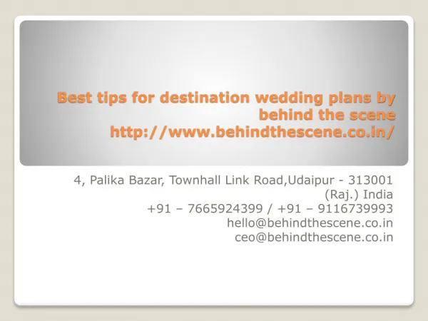 Best tips for destination wedding plans by behind the scene