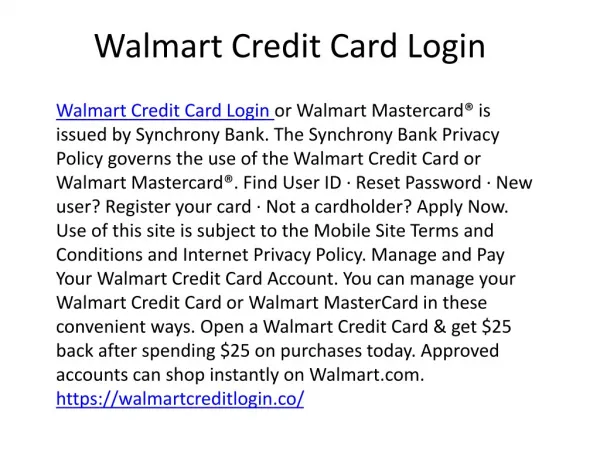 Walmart Credit Card Login Make Payment