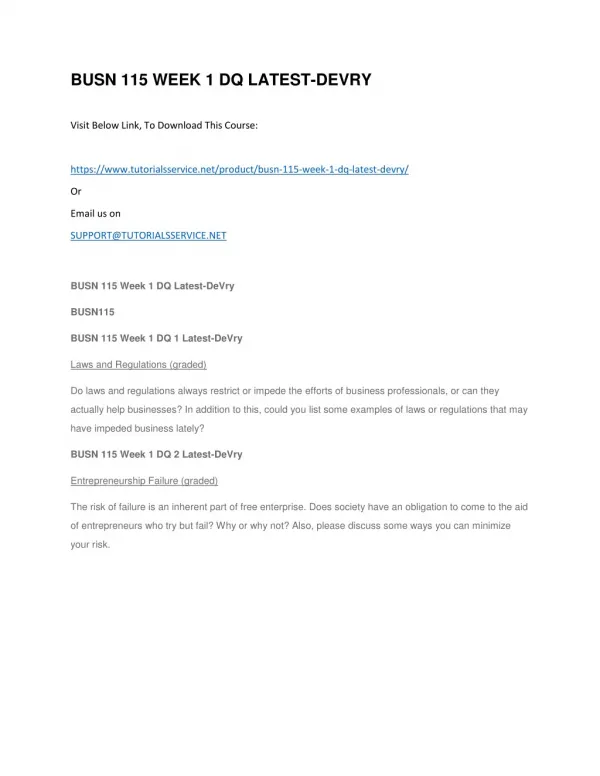 busn 115 week 1 dq latest devry