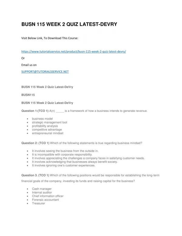 busn 115 week 2 quiz latest devry