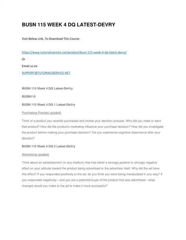 busn 115 week 4 dq latest devry