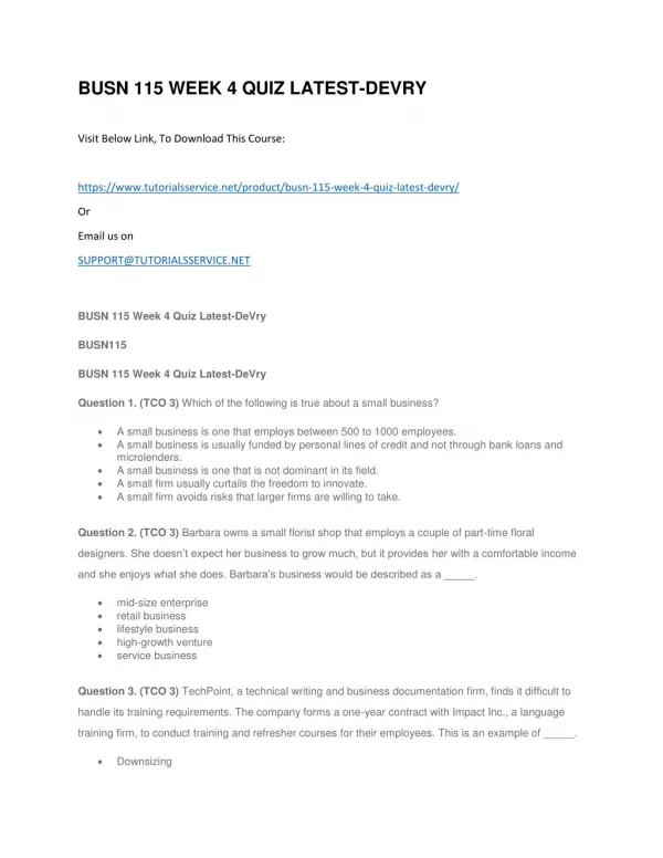 busn 115 week 4 quiz latest devry