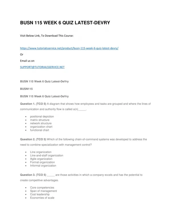 busn 115 week 6 quiz latest devry