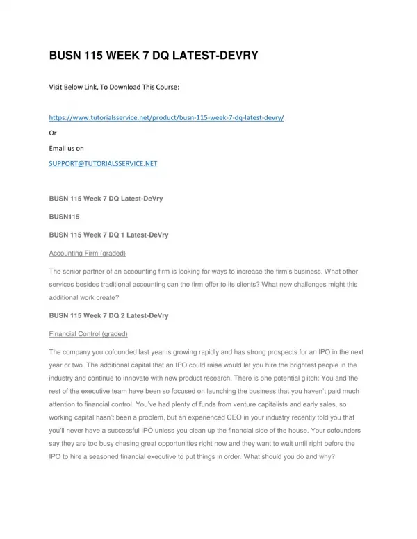 busn 115 week 7 dq latest devry