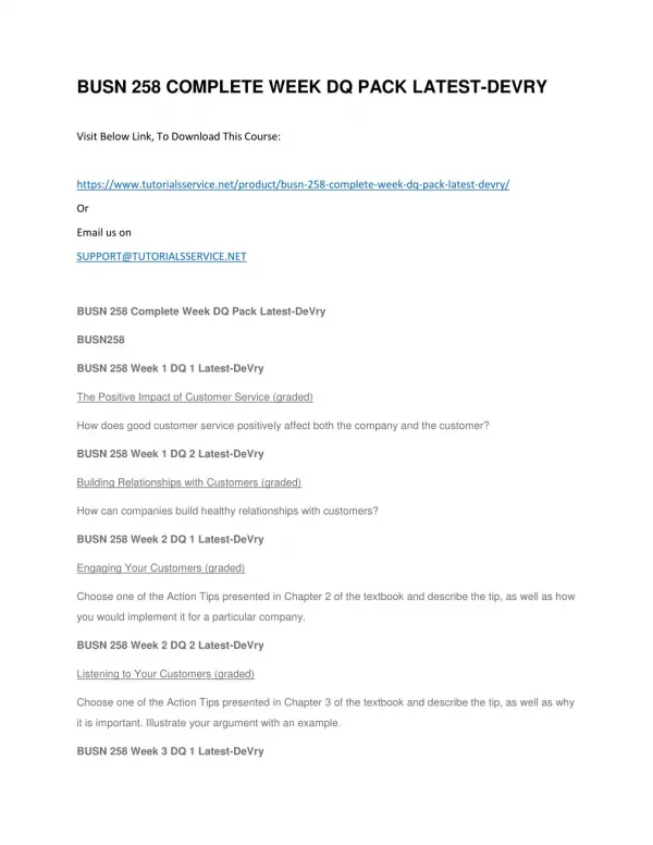 busn 258 complete week dq pack latest devry