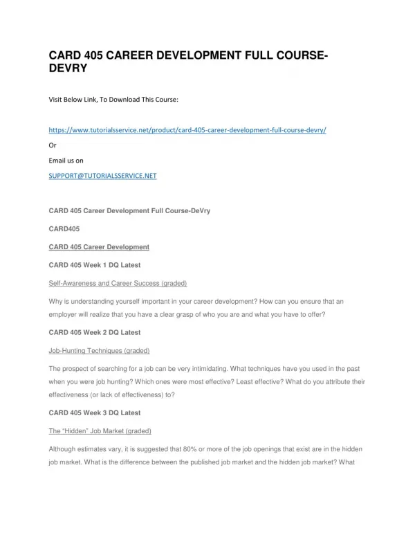 card 405 career development full course devry