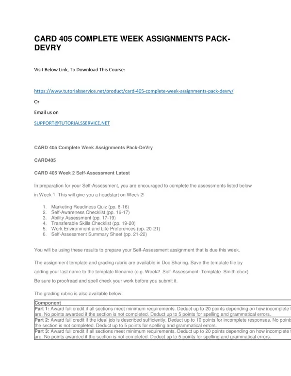 card 405 complete week assignments pack devry