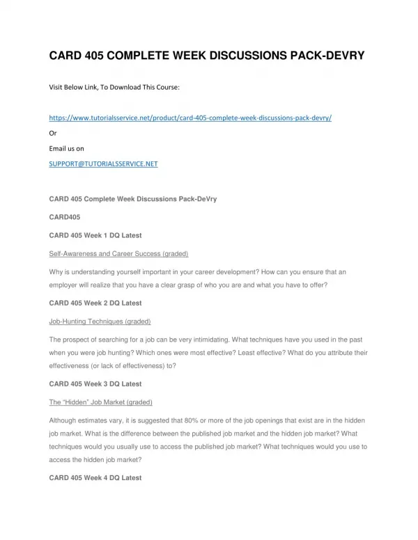 card 405 complete week discussions pack devry