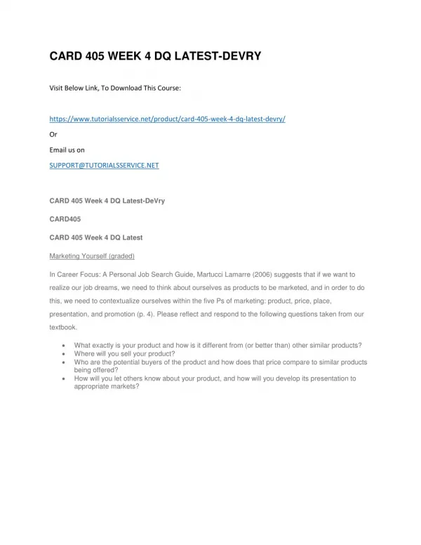 card 405 week 4 dq latest devry