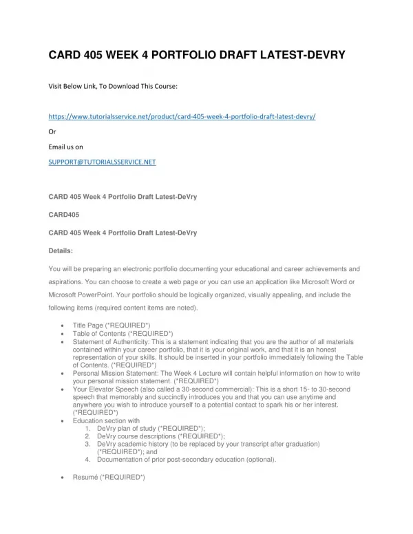 card 405 week 4 portfolio draft latest devry