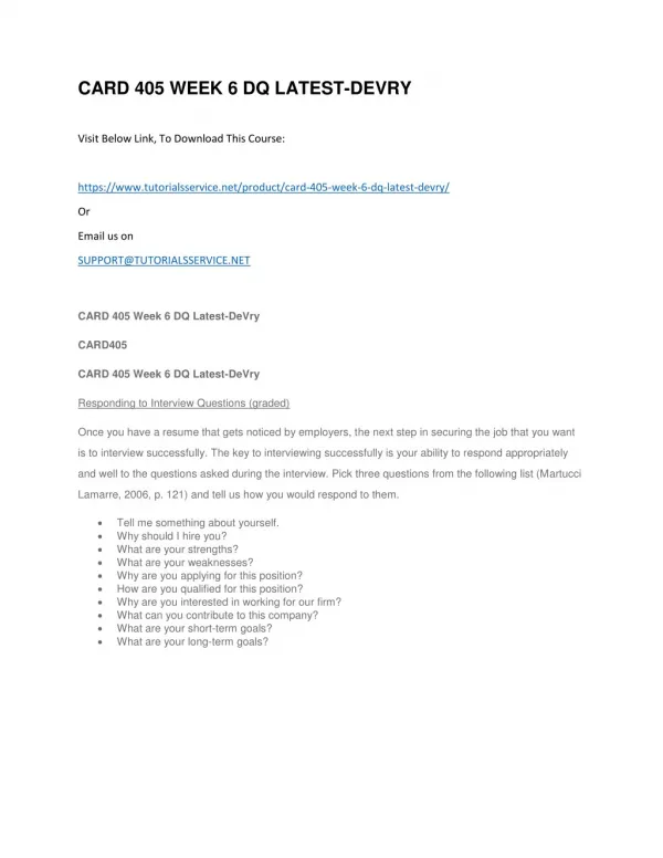 card 405 week 6 dq latest devry