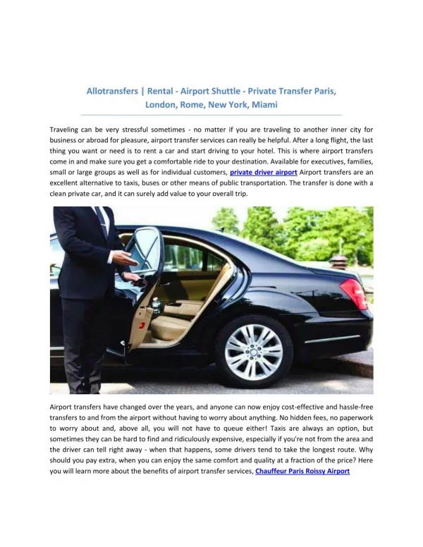 Allotransfers | Rental - Airport Shuttle - Private Transfer Paris, Londres, Rome, New-York, Miami…