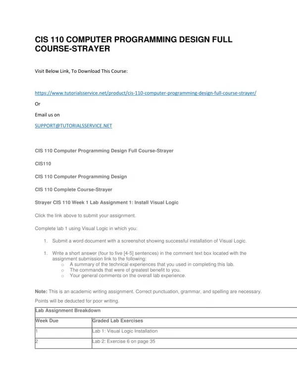 cis 110 computer programming design full course