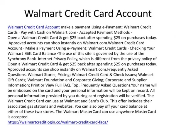 Walmart Credit Card Account