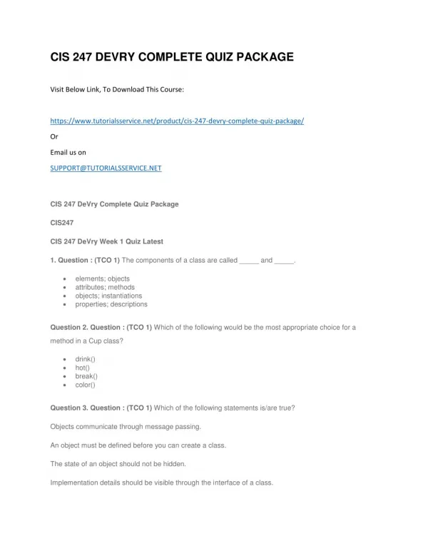 cis 247 devry complete quiz package