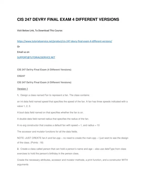 cis 247 devry final exam 4 different versions