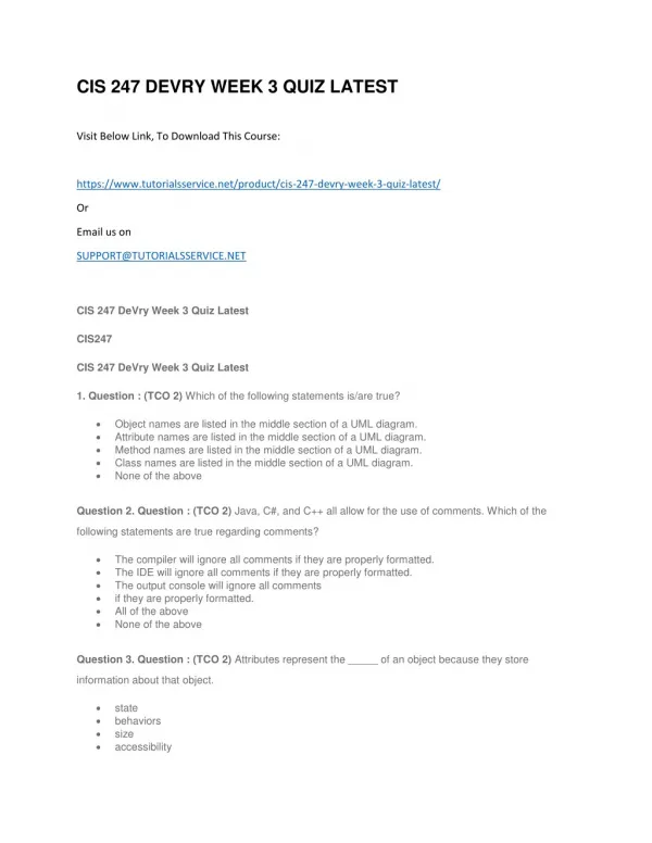 cis 247 devry week 3 quiz latest
