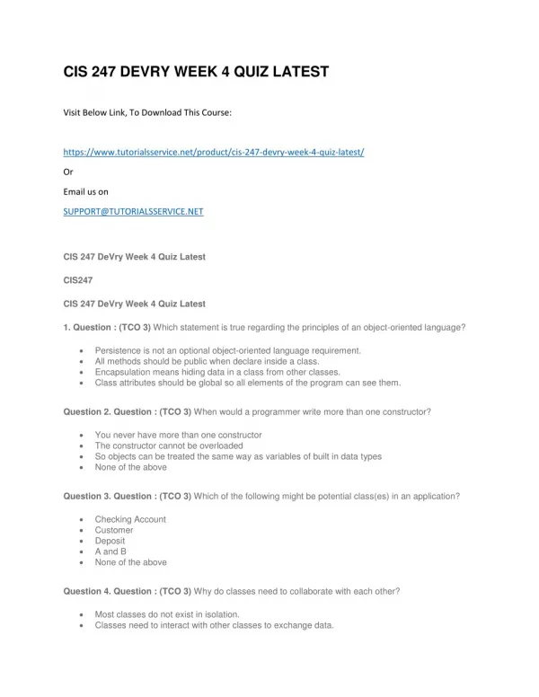 cis 247 devry week 4 quiz latest