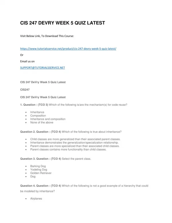 cis 247 devry week 5 quiz latest